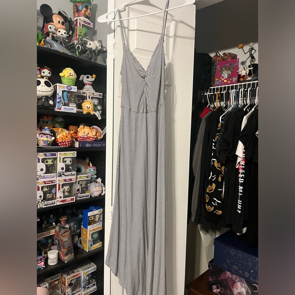 Black and white Striped Asymmetrical Maxi dress